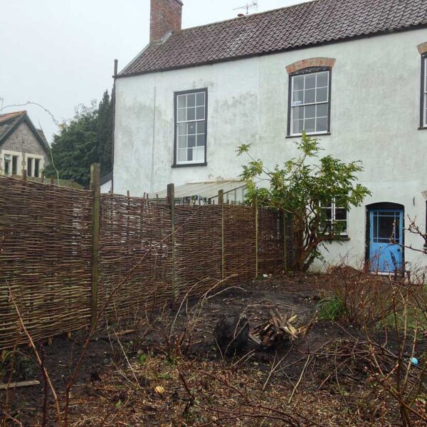 Rotten fence replaced with hazel hurdles.