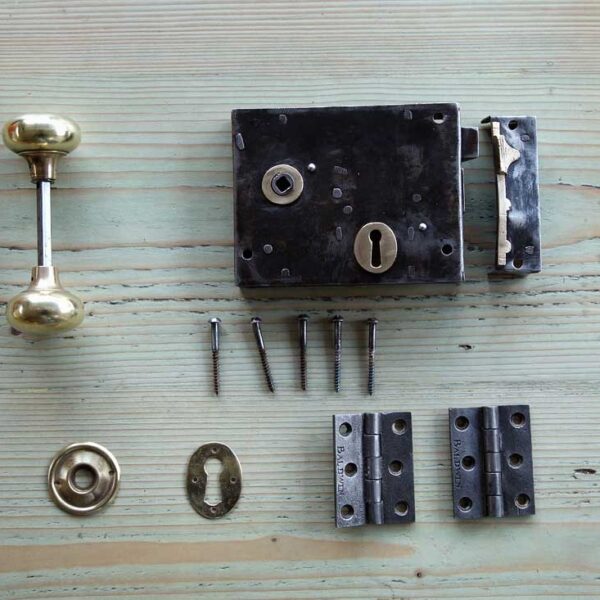 Rim lock and hinges after restoration